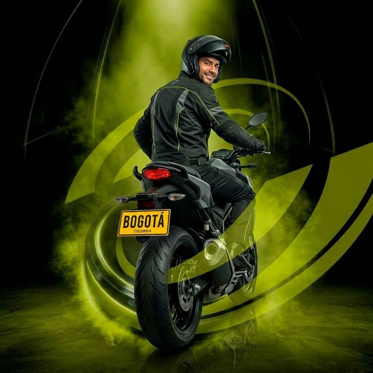 Motociclista sonríe al estar sobre su motocicleta matriculada en Bogotá - Imagen: David Arismendi © Consorcio Circulemos Digital 2026
